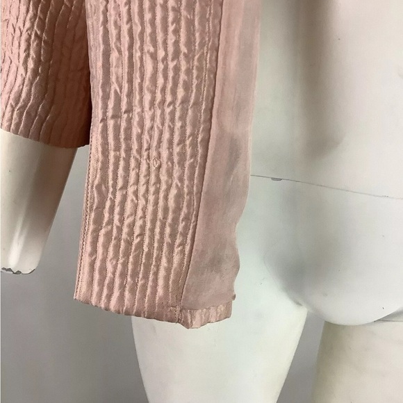 Eileen Fisher Sz XS Crepe Satin Silk Ribbed Button Cardigan Pink Mock Neck - Picture 3 of 9